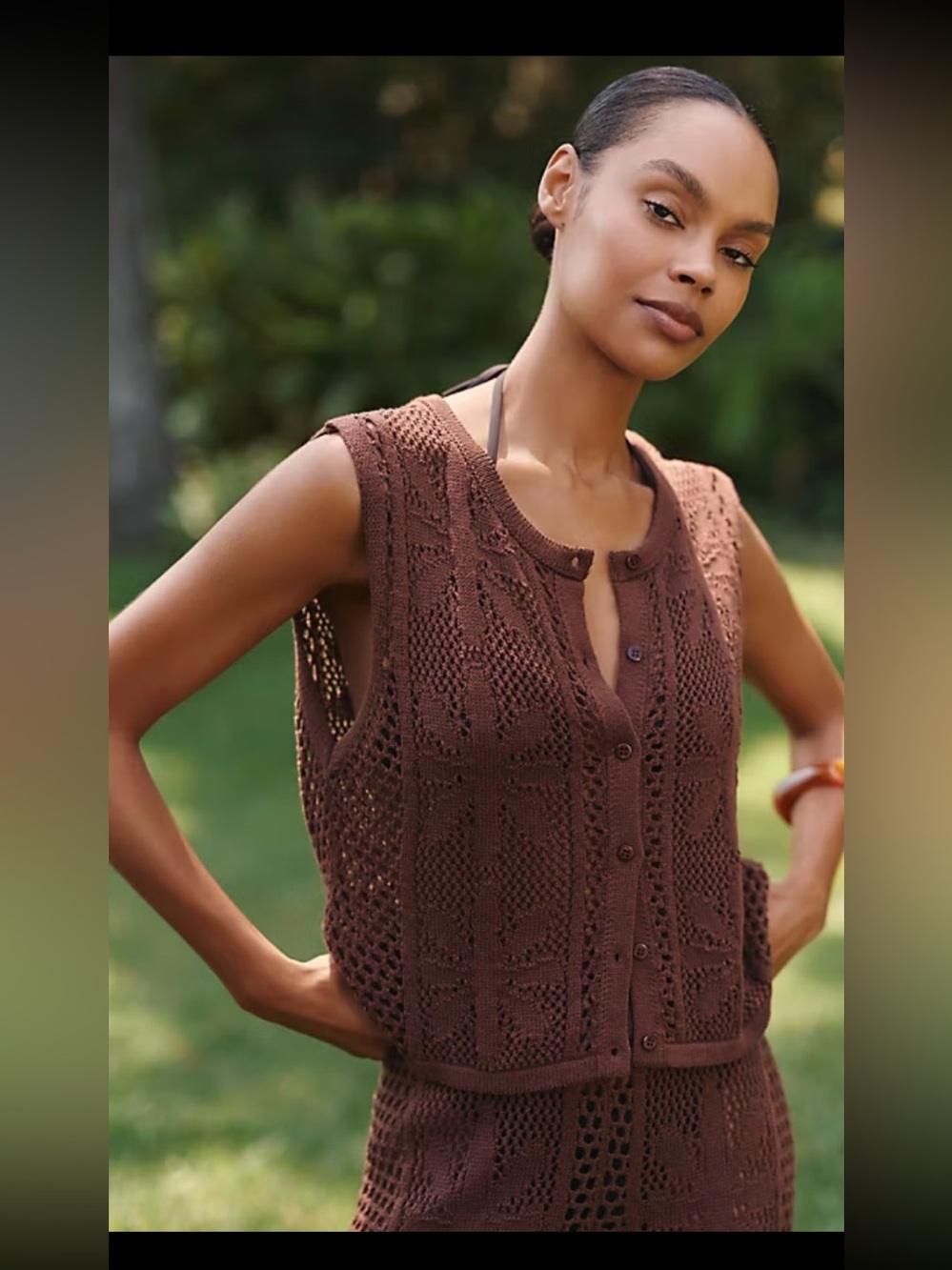 Anthropologie Sleeveless Brown Knit Button-Front Vest